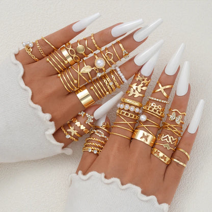 💍58PCS Bohemian Gold Ring Set