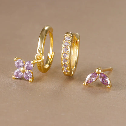 3PCS Trendy Stainless Steel Flower Drop Earring Set For Women Crystal Zirconia Dangle Earring Hypoallerg Piercing Jewelry aretes