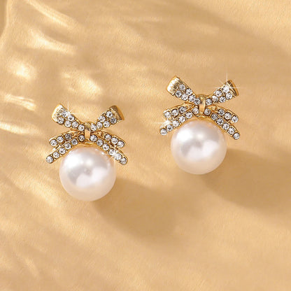 Silver Bow Pearl & Diamond Earrings - R&N 