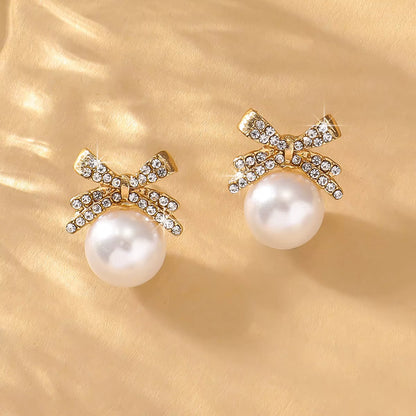 Silver Bow Pearl & Diamond Earrings - R&N 