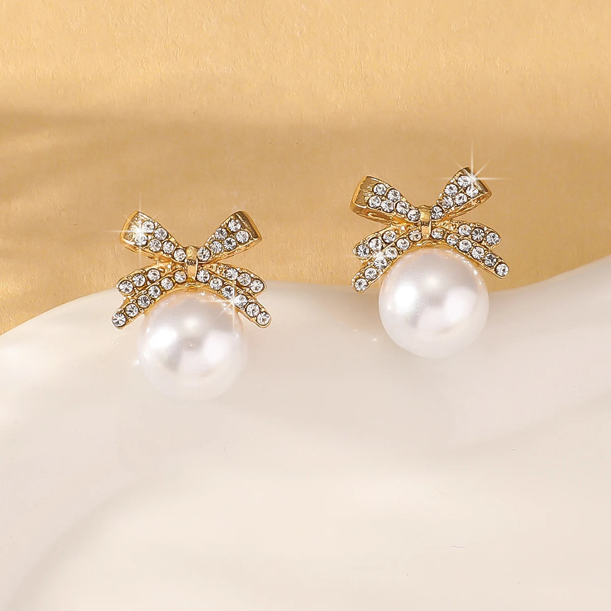 Silver Bow Pearl & Diamond Earrings - R&N 