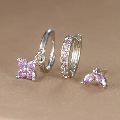 3PCS Trendy Stainless Steel Flower Drop Earring Set For Women Crystal Zirconia Dangle Earring Hypoallerg Piercing Jewelry aretes