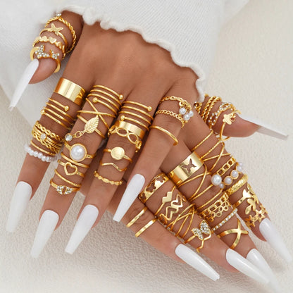 💍58PCS Bohemian Gold Ring Set