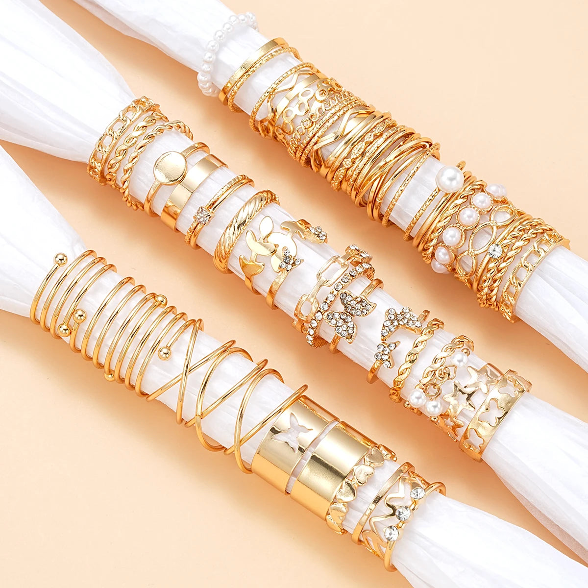 💍58PCS Bohemian Gold Ring Set